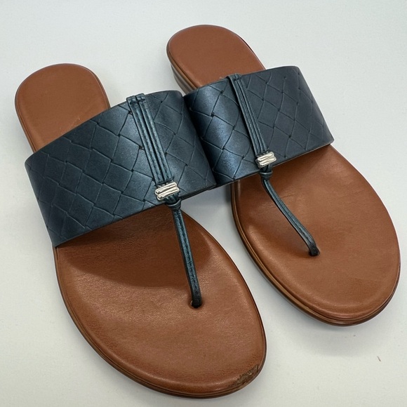 Italian Shoemakers Shoes - Italian shoemaker Leather Toe-Post Slide Sandal in Dark Blue